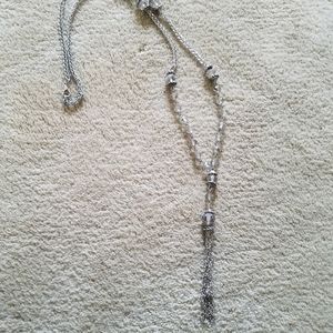 Long Tassel Silver tone Necklace 🩶